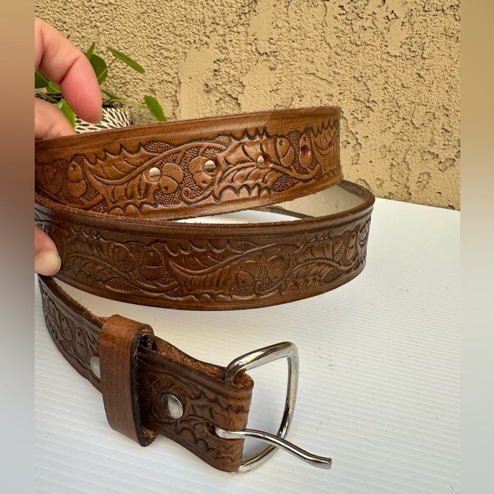 Native Indian Thunderbird Design Handmade Men Leather Belt 1.5 W. Size 46